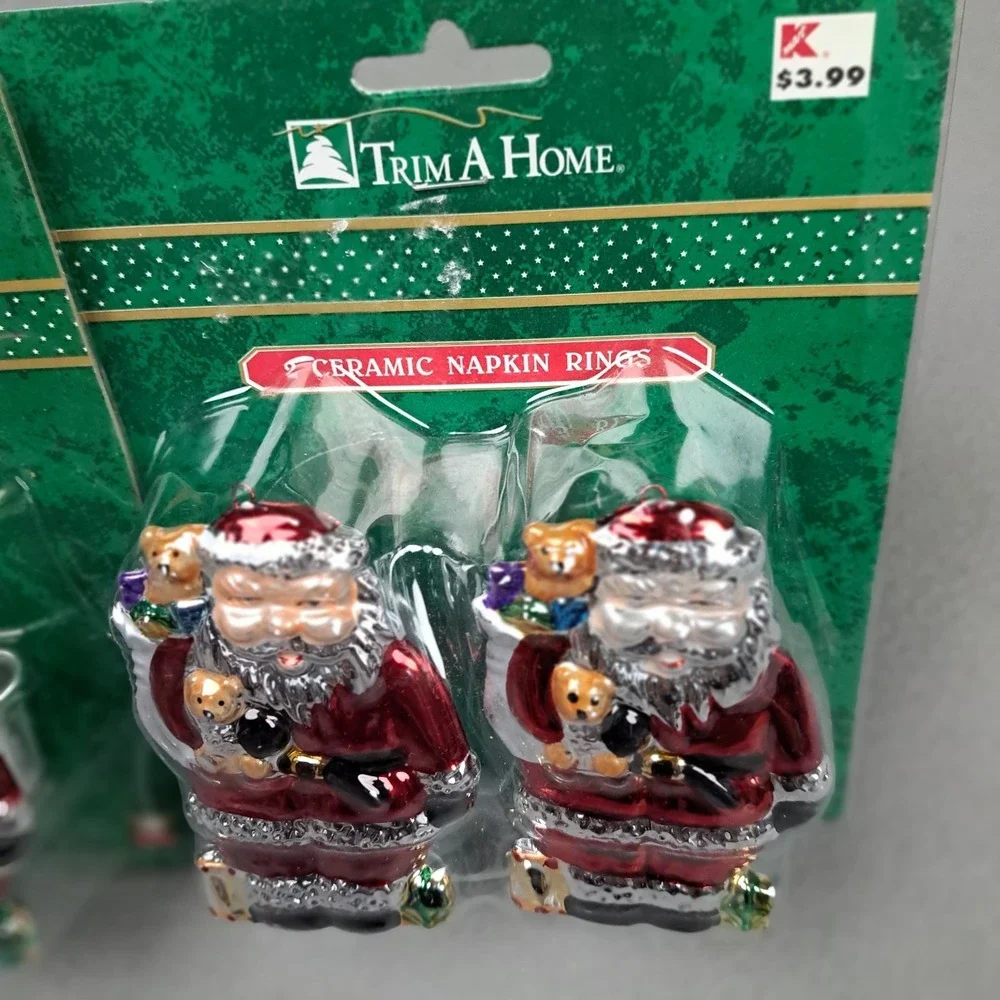 Vintage Ceramic Santa Napkin Rings Lot Of 4 Holiday Tableware Allure 90s NEW NOS